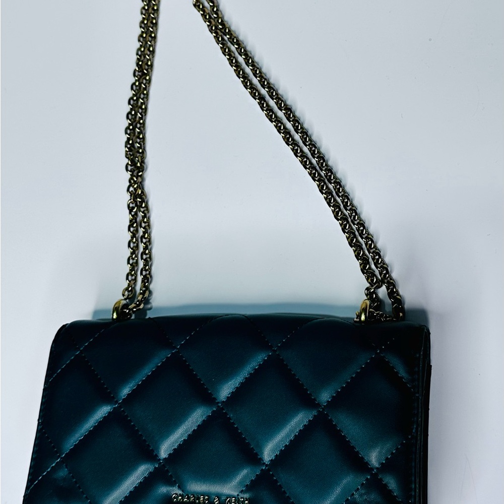 Charles & Keith Teal Quilted Crossbody Bag - Picture 3 of 4